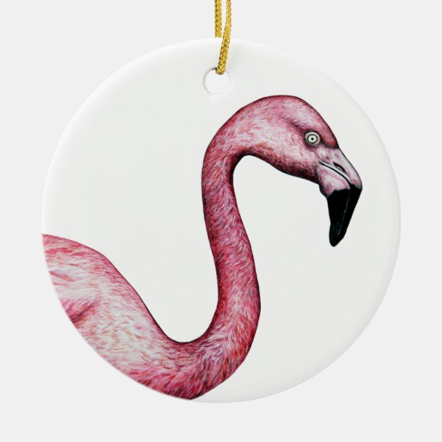 Niedliche Vintage Rosa Flamingo-Illustration Keramik Ornament (Vorne)