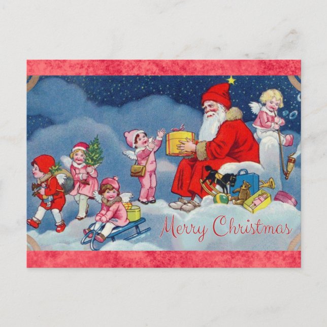 Niedliche Vintage Santa Angela Weihnachten Postkarte (Vorderseite)