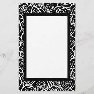 Niedliche Vintage Schwarz-Weiß-Rosen Briefpapier