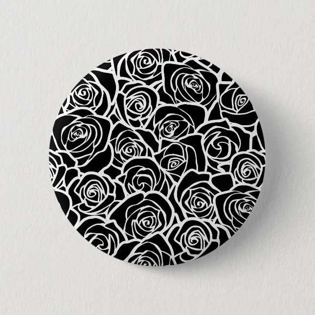 Niedliche Vintage Schwarz-Weiß-Rosen Button (Vorderseite)