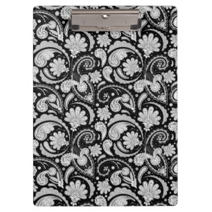 Niedliche Vintage Schwarz-weiße Paisley-Muster Klemmbrett