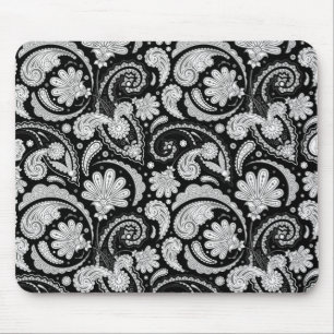 Niedliche Vintage Schwarz-weiße Paisley-Muster Mousepad