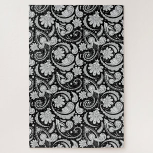 Niedliche Vintage Schwarz-weiße Paisley-Muster Puzzle