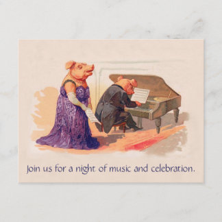 Niedliche Vintage Schweine im Konzert - Einladung