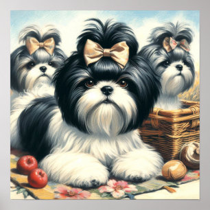 Niedliche Vintage Shih-Tzu-Malerei Poster