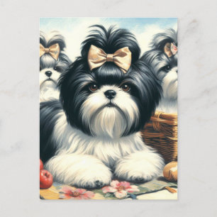 Niedliche Vintage Shih-Tzu-Malerei Postkarte