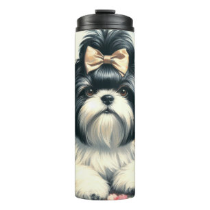Niedliche Vintage Shih-Tzu-Malerei Thermosbecher