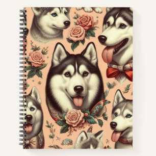 Niedliche Vintage sibirische Husky-Illustration Notizbuch