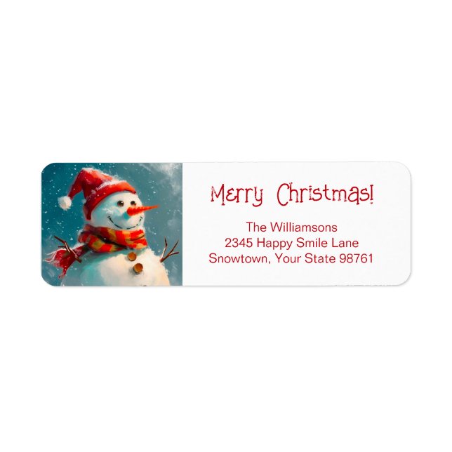 Niedliche Vintage Snowman Weihnachts-Rücksendeadre (Vorne)
