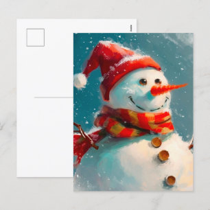 Niedliche Vintage Snowman Weihnachtskarte Feiertagspostkarte