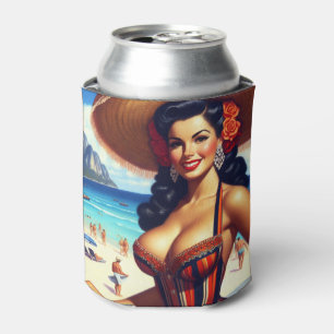 Niedliche Vintage Sommermädchen Dosenkühler