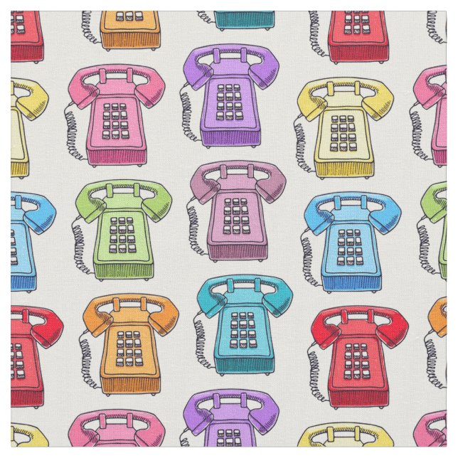 Niedliche Vintage Telefone Stoff (Nahaufnahme)