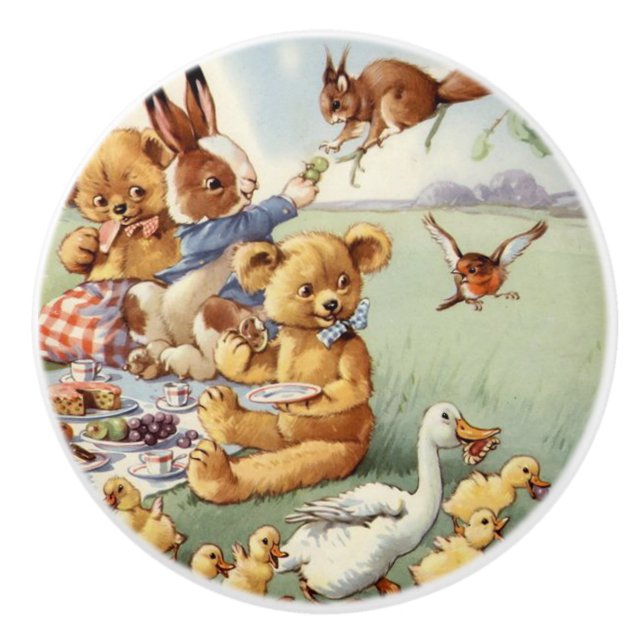 Niedliche Vintage Tiere Wohngestaltung Drehknopf Keramikknauf (Vorderseite)