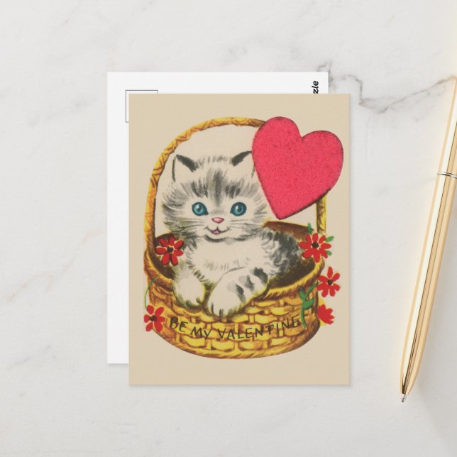 Niedliche Vintage Valentinerkatze Postkarte (Vorderseite/Rückseite Beispiel)