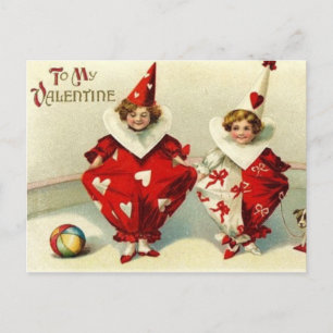 Niedliche Vintage Valentinin-Clowns Feiertagspostkarte
