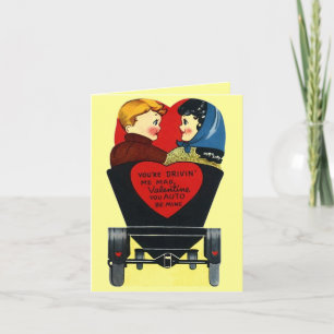 Niedliche Vintage Valentinstag-Karte "Auto be mine Feiertagskarte