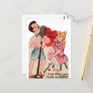 niedliche Vintage Valentinstatik Postkarte