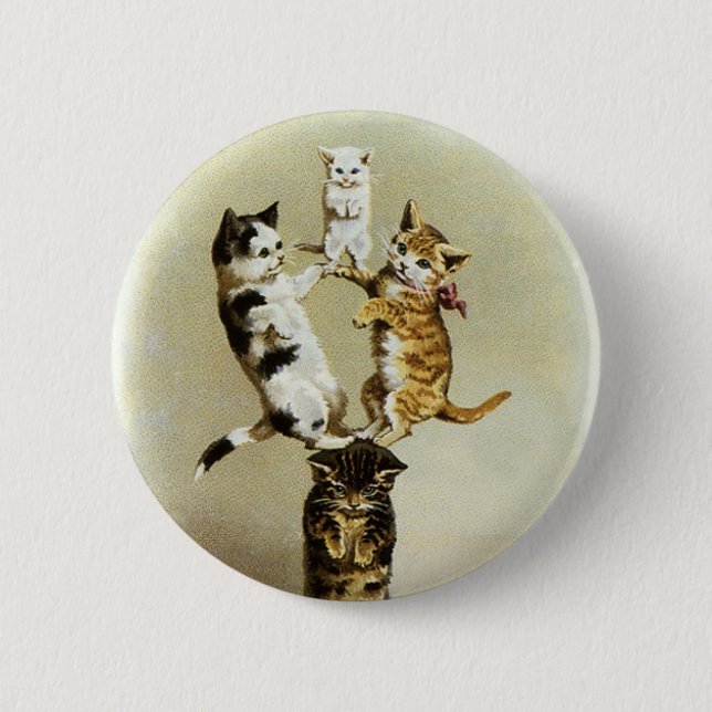 Niedliche Vintage Viktorianische Katzen Kätzchen s Button (Vorderseite)
