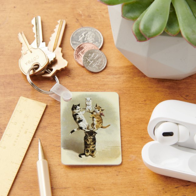 Niedliche Vintage Viktorianische Katzen Kätzchen s Schlüsselanhänger (Schreibtisch)