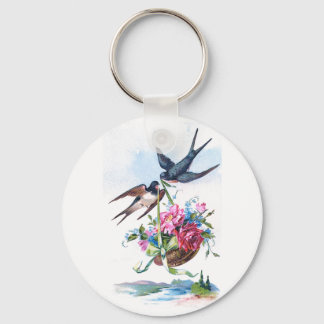 Niedliche Vintage Vögel und Blume Schlüsselanhänger