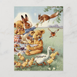 Niedliche Vintage Waldtiere Postkarte