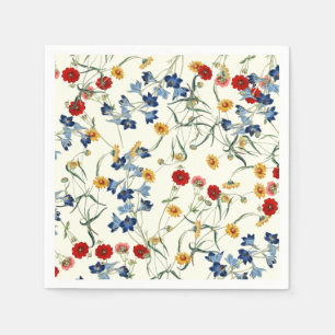 Niedliche Vintage Wildblumen Muster auf Weiß Serviette