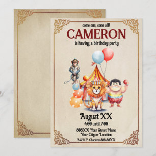 Niedliche Vintage Zirkustiere Einladung