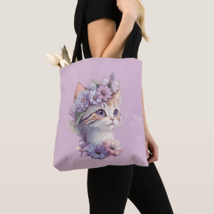 Niedliche Violett Wasserfarbe Katze mit Flora