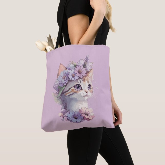Niedliche Violett Wasserfarbe Katze mit Flora (Von Nahem)