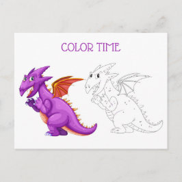 Niedliche violette dunkelorangefarbene Drachenfarb Postkarte