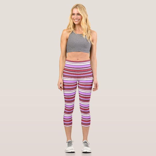 Niedliche violette Streifen Capri Leggings (Vorderseite)