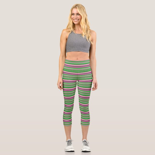 Niedliche violette Streifen Capri Leggings (Vorderseite)
