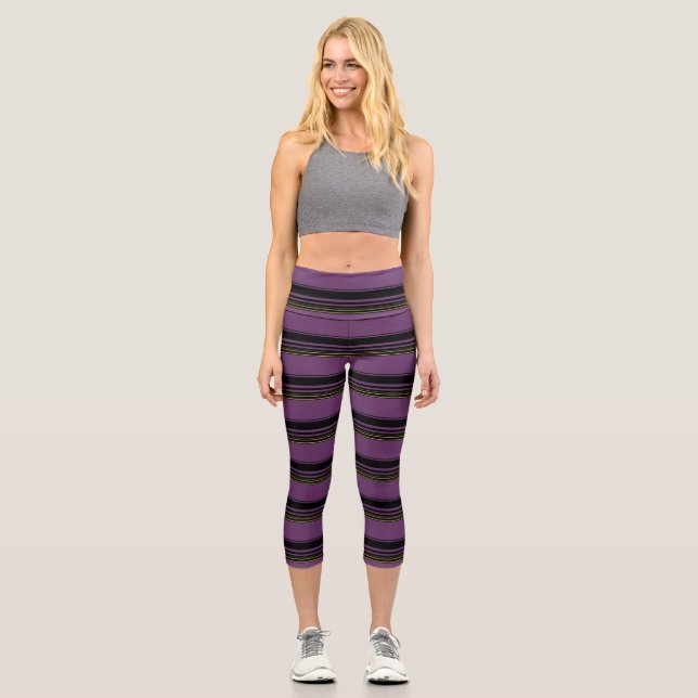 Niedliche violette Streifen Capri Leggings (Vorderseite)