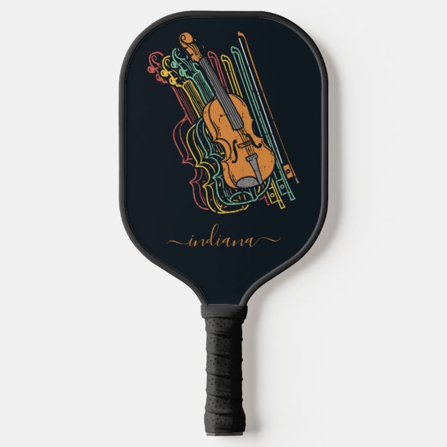 Niedliche Violin-Personalisiert-Monogramm-Skript Pickleball Schläger (Vorderseite)