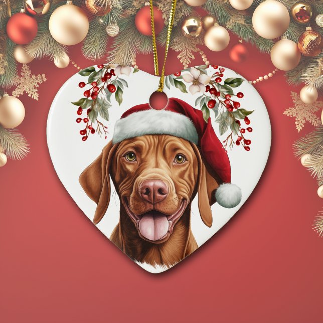 Niedliche Vizsla Dog Holly Berry Weihnachten Keramik Ornament (Von Creator hochgeladen)