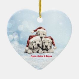 Niedliche Vizsla Welpen Hunde Weihnachtsmannmütze  Keramik Ornament