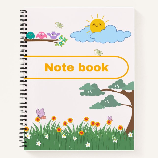 Niedliche Vögel, Blume und Bäume-Notebook Notizbuch (Vorderseite)