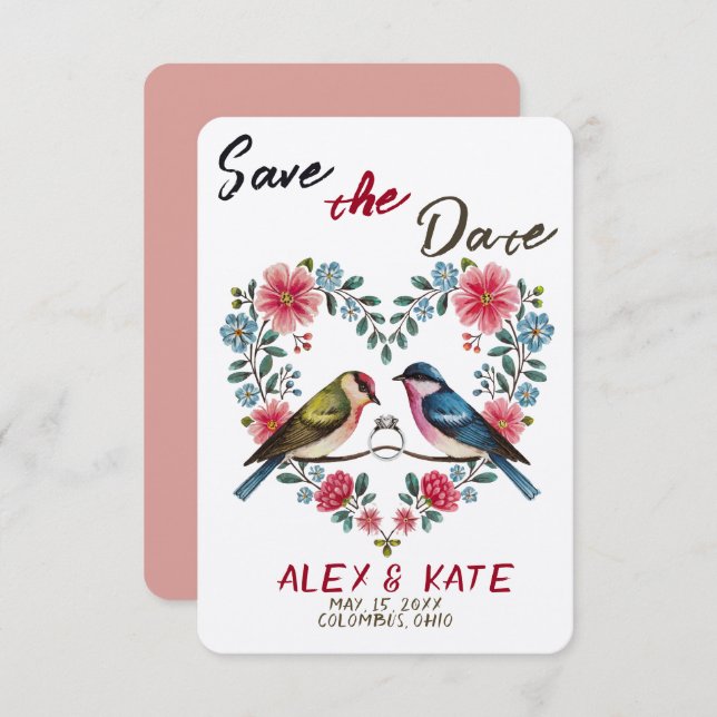 Niedliche Vögel Hochzeit Sichern Sie das Datum Ank Save The Date (Vorne/Hinten)