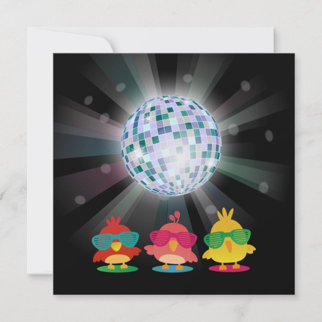 Niedliche Vögel mit den tanzenden u. Partying Einladung (Vorderseite)