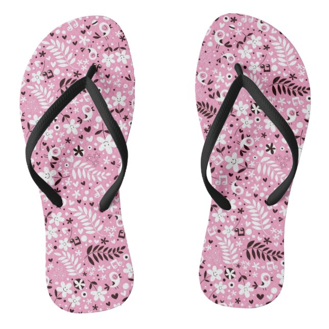 niedliche Vögel und Blume rosa Muster Flip Flops (Fußbett)