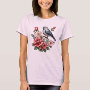 niedliche Vögel und Blume T-Shirt