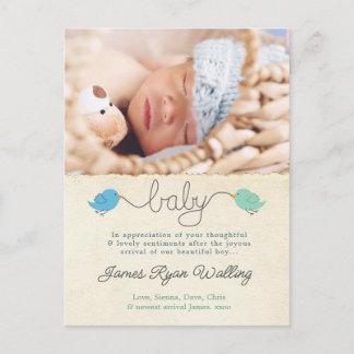 Niedliche Vögel Vielen Dank Hinweis Baby Boy Foto Postkarte