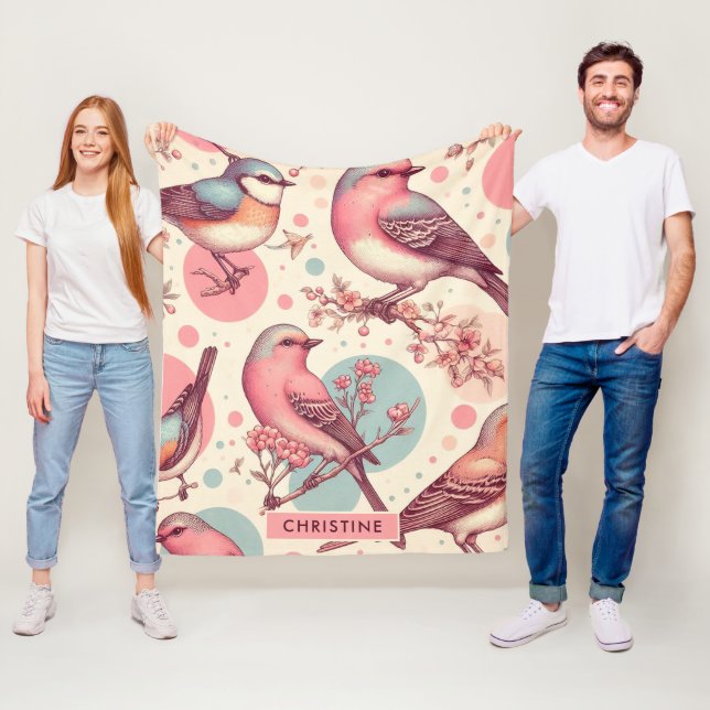 Niedliche Vögel Vintage Malerei Fleecedecke (Beispiel)