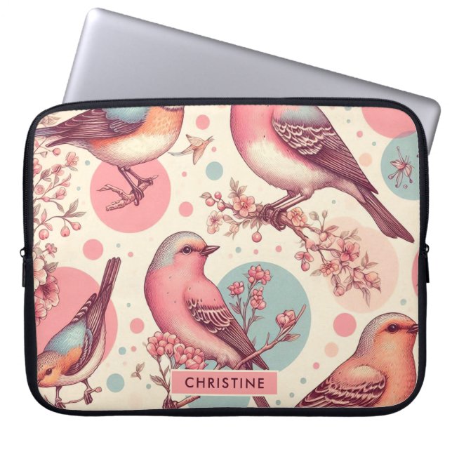 Niedliche Vögel Vintage Malerei Laptopschutzhülle (Vorderseite)