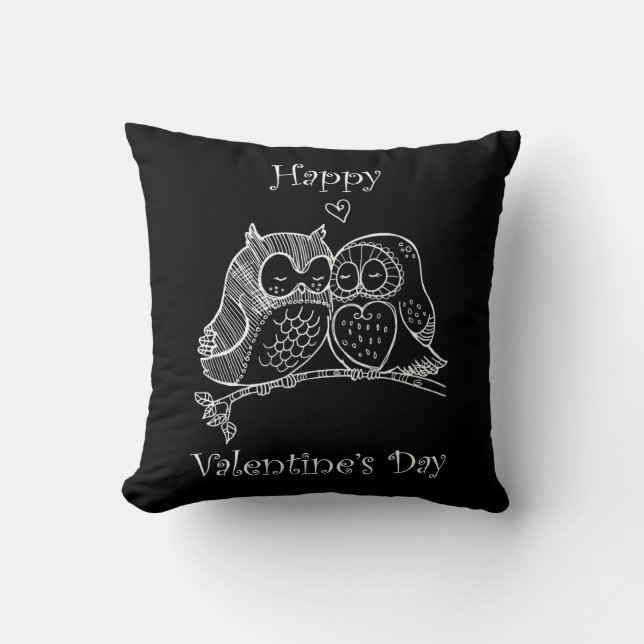 Niedliche Vogelarten Liebe Couple Owl Romance Lini Kissen (Vorderseite)