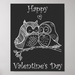 Niedliche Vogelarten Liebe Couple Owl Romance Lini Poster