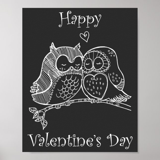 Niedliche Vogelarten Liebe Couple Owl Romance Lini Poster (Vorne)