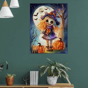 Niedliche Vogelscheuche in scharfen Wäldern, Poster
