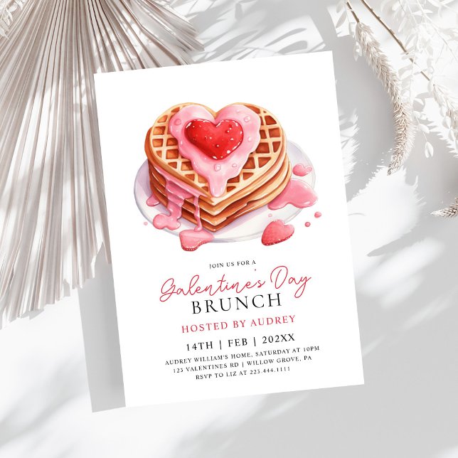 Niedliche Waffeln Valentine Galentines Brunch Einladung (Von Creator hochgeladen)