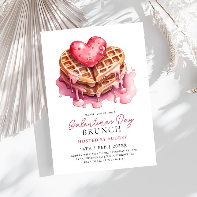 Niedliche Waffeln Valentine Galentines Brunch Einladung (Von Creator hochgeladen)